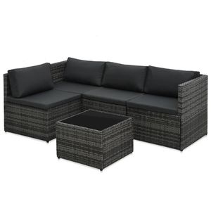 Ensemble de salon de patio gris en rotin poly 5 pièces avec coussins pour les loisirs de jardin - Product Image 3