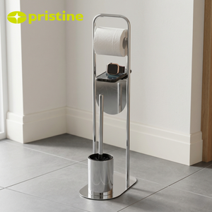 Porte-papier toilette moderne sur pied en acier avec base ovale et design à niveaux, accessoire de salle de bain - Product Image 4