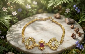Divyoro <b>Ruby</b> Heart Floral Trendy Wedding Party Gift <b>Bracelet</b> 22k Gold Plated Vintage Chain Link Orissa Women's Jewelry - Product Image 4