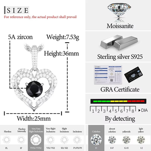 จี้รูปหัวใจประดับเพชรโมอิสซาไนต์สีดำชุบทองคำขาวบนเงินแท้ 925 สร้อยคอฮิปฮอปสำหรับผู้หญิงและผู้ชาย - Product Image 4