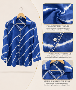 Camisa de Mujer Azul Sólida Estilo Bohemio 100% Algodón Manga Larga Cuello Mandarín Ecológica Transpirable - Product Image 6