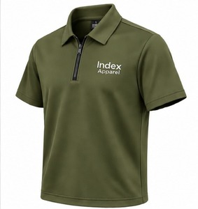 Index Apparel <b>Men's</b> Olive <b>Green</b> Quarter Zip <b>Polo</b> <b>Shirt</b> Short Sleeve Embroidered Solid Casual Quick Dry Knitted Polyester - Product Image 4