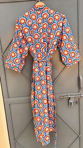 Robe kimono en coton imprimé à la main |   Robe de mariée bleue à fleurs, robe de demoiselle d'honneur, robe de bain en coton, robe d'été, cadeau - Product Image 6