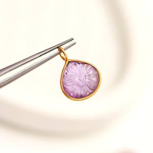 จี้หินอเมทิสต์สีชมพูธรรมชาติรูปดอกไม้แกะสลักด้วยมือ เงินแท้ 925 พร้อมหินอเมทิสต์สีชมพูสำหรับทำเครื่องประดับ ขนาด 12 มม. - Product Image 4