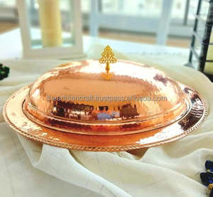 Assiette de service ovale en cuivre, assiettes décoratives, plateau de service avec couvercle en cuivre, plateau à manger, décoration de maison et de cuisine - Product Image 1