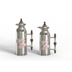 Thermos unique en acier inoxydable avec motif floral et poignée en bois, isolé pour la cuisine et la table - Product Image 4
