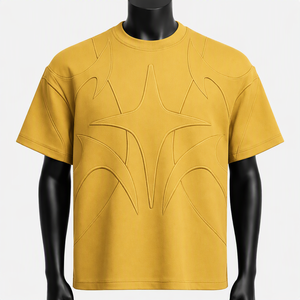 Custom Men 3D Embossed <b>Star</b> Graphic Tee <b>Shirt</b> Heavyweight Cotton Oversized Drop Shoulder Streetwear Short Sleeve Plain Blank Tee - Product Image 6