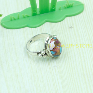 Pink Copper Blue Oyster <b>Turquoise</b> Gemstone <b>Ring</b> 925 Sterling Silver Handmade Boho <b>Ring</b> Oval Cabochon <b>Turquoise</b> Jewelry For Women - Product Image 5