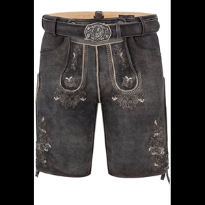 Pantalones Cortos Tradicionales Bávaros para Hombre, Lederhosen Negros Bordados, Cintura Media, Transpirables, Ecológicos, para Oktoberfest - Product Image 5