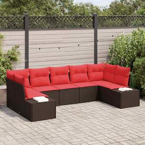 Ensemble de canapés de jardin en polyrotin marron 7 pièces avec coussins - Product Image 1