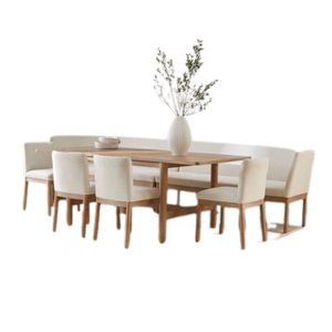 Juego de comedor de madera de teca de diseño de lujo moderno Juego de restaurante con muchas sillas Precio al por mayor Muebles - Product Image 1