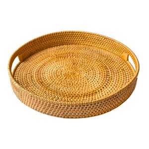 Round Wicker RATTAN <b>BASKET</b> / <b>TRAY</b> Rattan <b>Tray</b> Handmade Wicker Serving <b>Tray</b> for Food and Drinks - Product Image 1