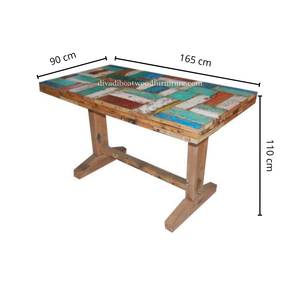 Mesa de Bar de Madera Reciclada de Barco con Tapa de Retazos Estilo Anders, Sistema de Patas Desmontable, Color Rústico Sostenible, Mueble de Pub Original - Product Image 1