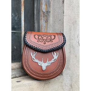 Best Selling Handmade High-Quality Brown 100% Leather Stag Sporran <b>Braided</b> Celtic Kilt <b>Accessory</b> Supplies - Product Image 4