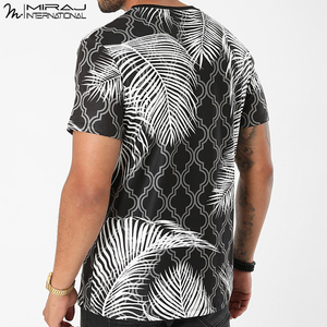 T-shirt graphique unisexe personnalisé en gros, imprimé sur toute la surface, motif tropical noir et blanc, vêtement d'été tendance, transfert thermique - Product Image 3