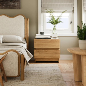 Cama de Plataforma de Roble Escandinavo Tamaño Queen con Cabecera Tapizada Ondulada, Diseño de Cama Suave - Product Image 6