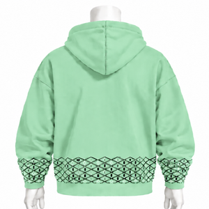 <b>Mint</b> <b>Green</b> Embroidered Border Hoodie Oversized Pullover Sweatshirt Decorative Hem Cuffs Kangaroo Pocket Casual Streetwear <b>Top</b> - Product Image 2