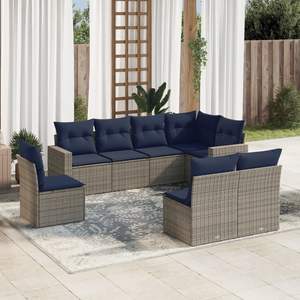 Set di divani da giardino in polyrattan grigio da 8 pezzi con cuscini, elegante collezione di mobili da esterno - Product Image 1