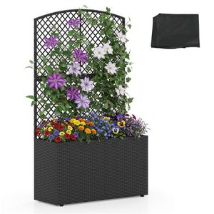 Jardinière extérieure en rotin PE noir de 49 pouces avec pieds réglables, lit de jardin surélevé avec treillis et portails - Product Image 1