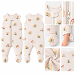 Baby Footie <b>Pajamas</b> Sleeveless Zipper <b>Romper</b> Newborn Infant Sleeper Bamboo Cotton Eco-Friendly Unisex Wholesale OEM ODM Custom - Product Image 1