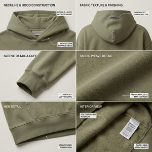 Sweat-shirt unisexe vert olive à capuche zippé, coupe régulière, en molleton tricoté uni, 100 % coton, hiver, brodé - Product Image 6