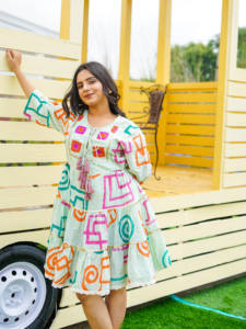 Indian Artisanal Floral Mini <b>Dress</b> <b>Boho</b> Cotton Short Sundress Lightweight <b>Summer</b> Casual Tunic Outfit Indian Artisanal - Product Image 1