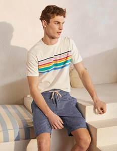 Shorts Bermuda en Lin et Coton Bleu pour Homme, Taille Mi-Haute avec Cordon de Serrage, Style Décontracté, Couleur Unie, Tissu Respirant - Product Image 3