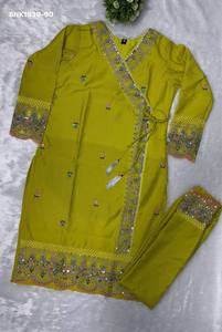 Kurti-Pantalón recto listo para usar, diseño Bollywood, seda Chanderi con bordado, cordón, lentejuelas e hilos, moda femenina. - Product Image 6