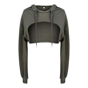 Haut court à capuche rose actif pour femme, doublure écologique, décontracté, en coton doux, pull élastique, mode sportive, court, été - Product Image 1