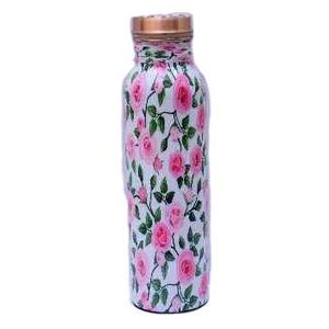 White And <b>Pink</b> Floral Pattern Metal Water <b>Bottle</b> Copper Lid Portable Travel Design - Product Image 1