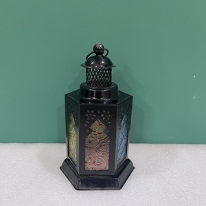 Mini Decorative Iron and colour glass <b>Lantern</b> with <b>Black</b> Finish Home Decoration - Product Image 4