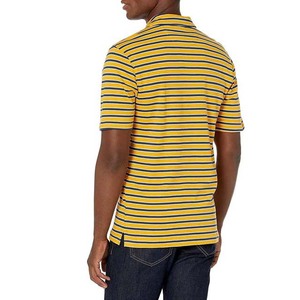 Polo de Punto a Rayas para Hombre, Manga Corta, Casual, con Bolsillo, Amarillo y Azul Marino, Corte Regular - Product Image 2