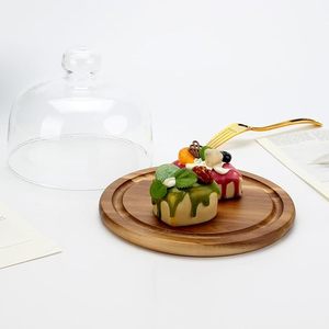 Plateau décoratif en bois d'acacia pour gâteaux et cupcakes, avec dôme en verre et base, plateau de service de 6,6 pouces pour gâteaux et fruits, idéal pour la cuisine, les fêtes et les apéritifs - Product Image 2