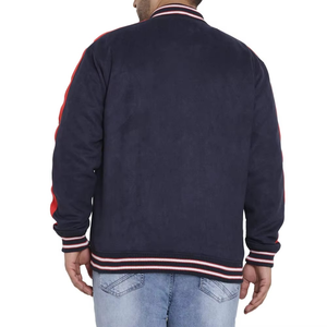 Veste varsity coupe-vent bleu marine pour homme, col montant, en polaire tricotée polyester/coton, vêtement décontracté d'hiver - Product Image 2