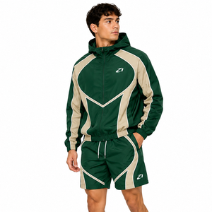 Ensemble de survêtement personnalisé brodé pour homme, coupe-vent en nylon deux pièces avec fermeture éclair, idéal pour l'été, comprenant un short et un sweat à capuche - Product Image 1