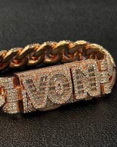 Bracelet chaîne cubaine 14 mm avec perles d'eau douce et moissanite VVS, style mosaïque, pour homme, cadeau tendance, American Warehouse - Product Image 2