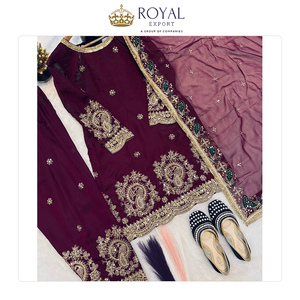 Traje Dhoti Salwar de Seda Chinnon con Bordado y Lentejuelas, Diseño de Última Moda, Ropa India de Alta Demanda a Precio Descontado - Product Image 5