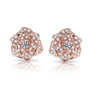 VB-SR81 14K <b>Gold</b> Lab Grownd Diamond Fashion Dainty <b>Rose</b> Flower <b>Stud</b> <b>Earrings</b> Wedding Party Dimensional Flower Craft <b>Earrings</b> - Product Image 4