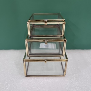 Artisan Design Jewellery <b>Box</b> Set of 3 Decorative <b>Storage</b> Boxes <b>Small</b> Brass and Glass Finish From Uttar Pradesh - Product Image 5
