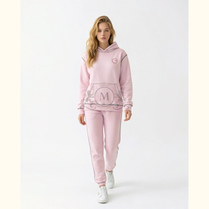 Women's Pink Fleece Hoodie <b>Set</b> Casual Full Length Sweatshirt Joggers 2 Piece Regular Fit All Seasons Sportswear - Product Image 2