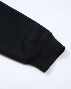 Unisex Black Hoodie Jogger Set Solid Color Two-Piece Tracksuit Casual for Outfit Full Sleeve Fleece Breathable Quick-Dry - Product Image 4