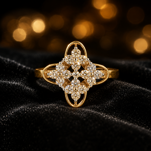 Luxury 14K Gold Floral Crown <b>Ring</b> with Sparkling <b>CZ</b> Stones Elegant Bridal Party Wear Jewelry for Women - Product Image 2