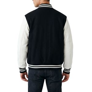 Compre Chaquetas de Béisbol de Lana con Manga de Cuero Blanco Premium, Chaquetas Universitarias con Parche de Chenilla en Forma de M, Chaquetas Varsity - Product Image 2