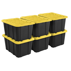 Contenitore portaoggetti in plastica resistente da 27 galloni con coperchio a scatto, nero e giallo, confezione da 6 - Product Image 2