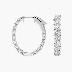 4 CTW Lab Grown Diamond Hoop Earrings 14K White Gold Rhodium Plated Marquise Cut Prong Set Luxury Fine Jewelry - Product Image 2