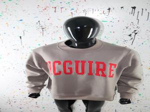 MCGUIRE Warm Gray <b>Mock</b> <b>Neck</b> Sweatshirt 100% RED Applique Embroidery wide <b>neck</b> Sweatshirt Finer Threads - Product Image 4