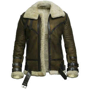 <b>Men</b> Brown Genuine Leather <b>Sherpa</b> Lined Moto Jacket Zipper Closure Winter Outerwear Regular Fit - Product Image 4