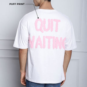 Camiseta de Algodón Blanca para Hombre con Estampado 'Quit Waiting' en Rosa en la Espalda, Camisa Casual de Manga Corta, Transpirable, de Popelina, para Verano - Product Image 4