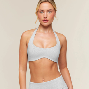 Bralette Halter sin Costuras para Mujer, Color Gris Claro, sin Varillas, Tejido Sólido de Spandex y Algodón, Deportivo, para Todas las Temporadas, Lavable a Máquina - Product Image 1