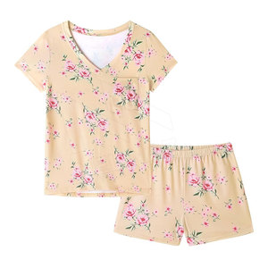 Conjunto de 2 Piezas para Mujer, Shorts de Lona sin Cuello, Camiseta de Manga Corta con Cuello en V, Tejido de Algodón, Estilo Casual de Verano con Bolsillo - Product Image 1